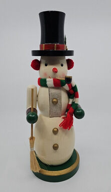 Vintage 90's Macy’s Holiday Lane Snowman Broom Carved Wood Nutcracker 13” 1996